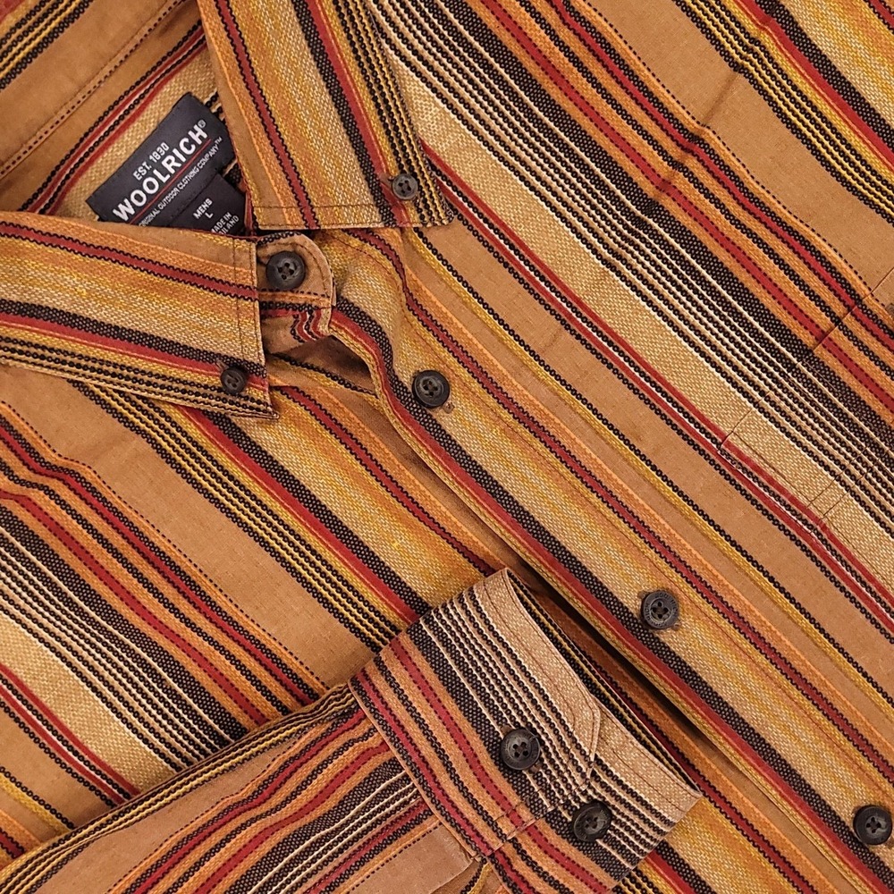 Woolrich Shirt Mens Large Brown Bark Blanket Stripe Cotton Long Sleeve Western